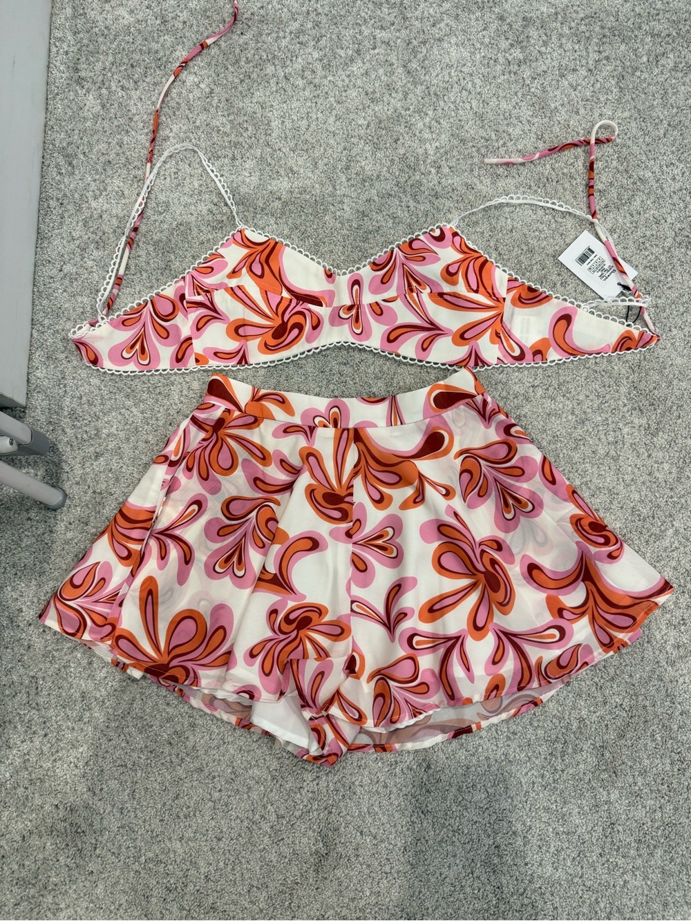 Showpo Pink & Orange Retro Pattern Bikini Top and Skirted Bottom